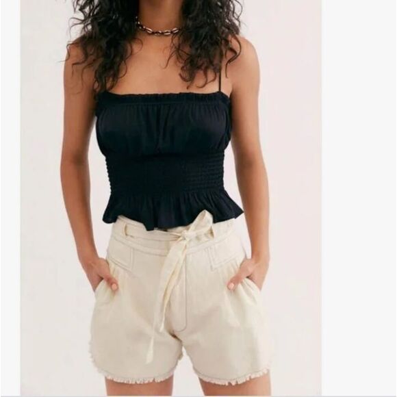 NWOT Free people one Penny high waist tie cream ivory long Raw Hem shorts 6 - Picture 1 of 14
